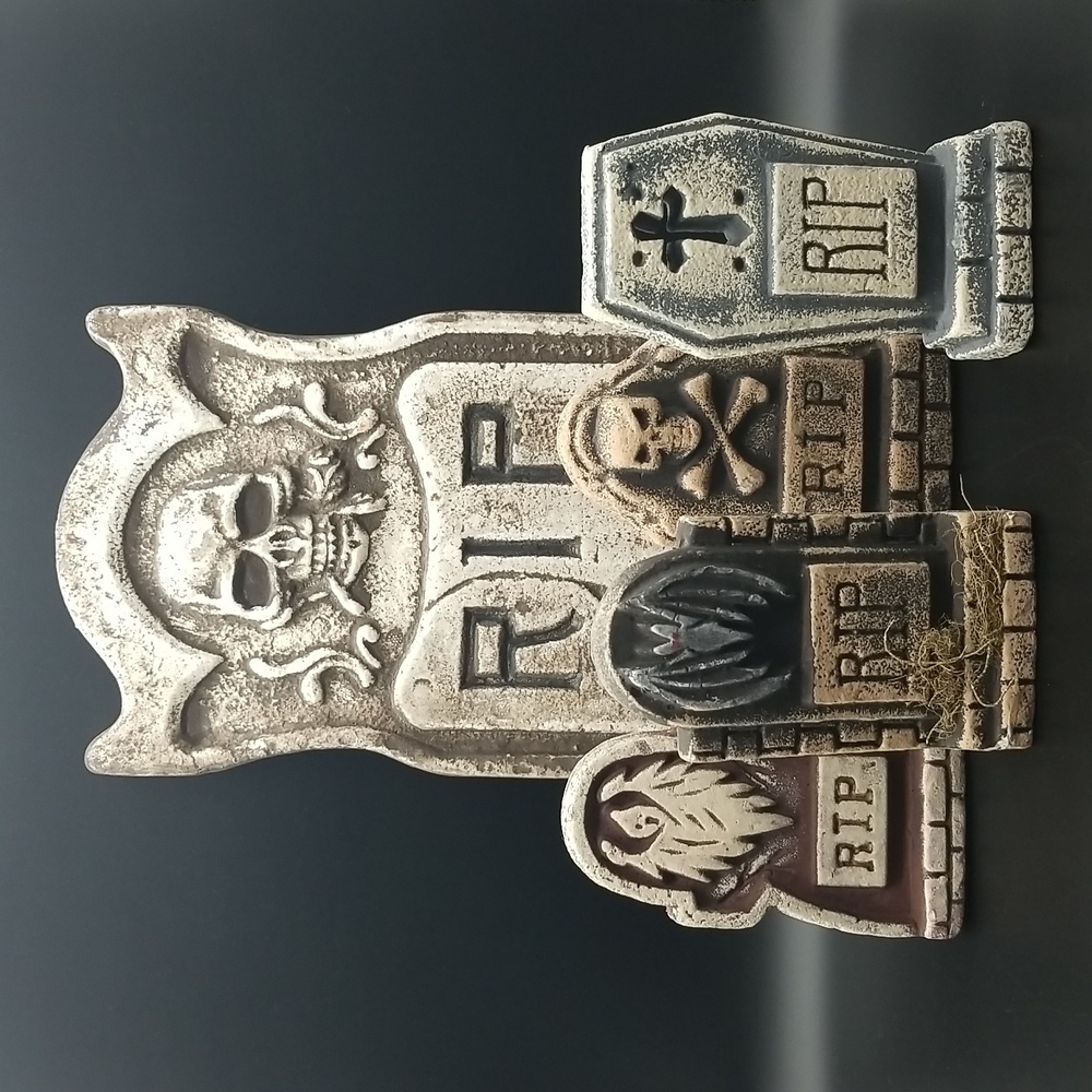 5 Vintage Halloween Foam Graveyard Tombstones